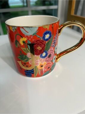 Rifle Paper Co. w/anthropolgie. Red Floral Mug with Gold Handle
